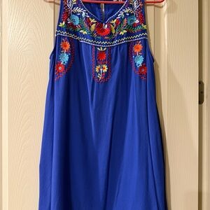 Embroidered Blue Sleeveless Dress